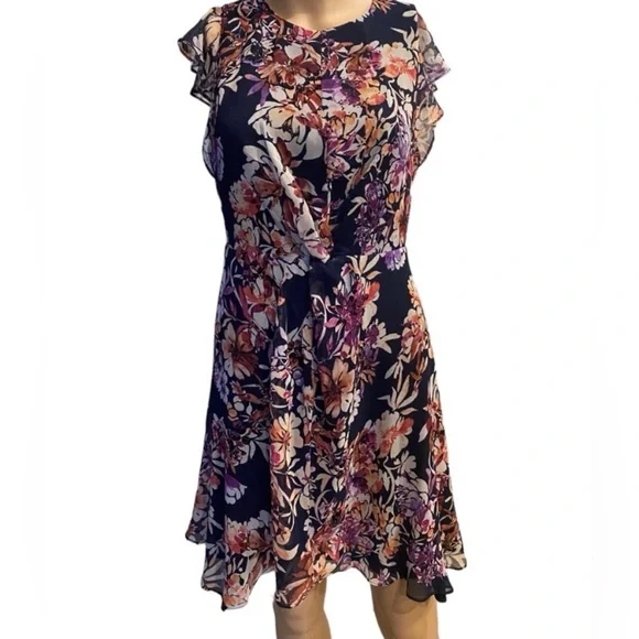 Collective Concepts S NWOT soft light airy floral Flutter Sleeve Sundress, lined - Picture 3 of 11